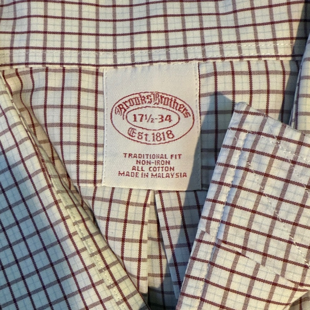 Brooks Brothers Men's Plaid Shirt - Red and White